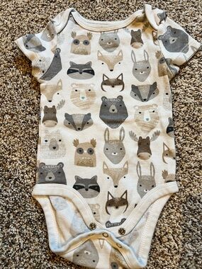 cloud island Neutral Woodland Animals One-Piece Bodysuit in Beige, Gray and Tan
